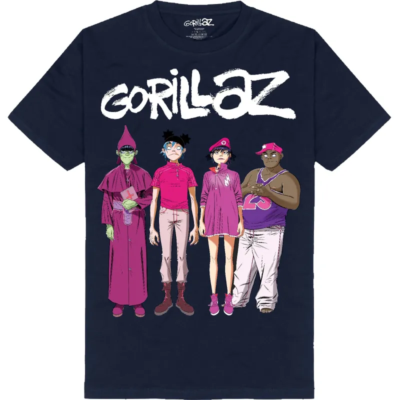 GORILLAZ - CRACKER ISLAND STANDING GROUP - T-Shirt Navy Blue made by Spiral Direct