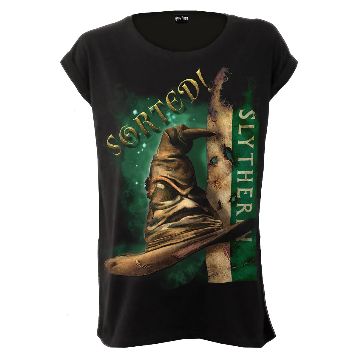HARRY POTTER - SLYTHERIN HAT - Boatneck Cap Sleeve Top Black sold by Spiral Direct