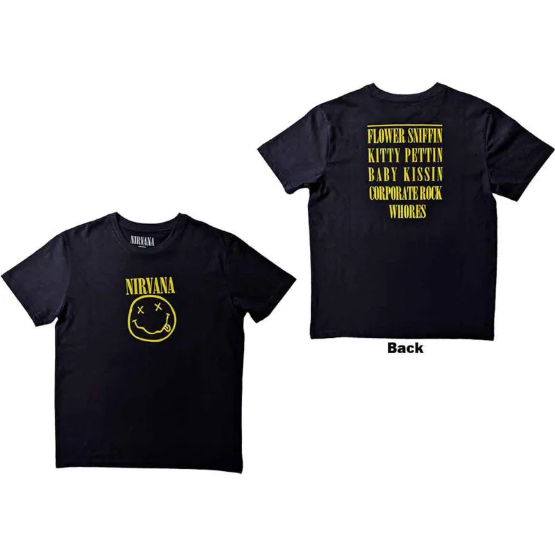 NIRVANA - FLOWER SNIFFIN - T-Shirt Black (Back Print) made by Spiral Direct