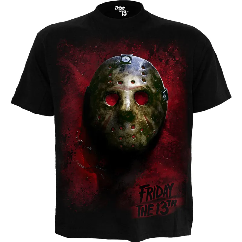 FRIDAY THE 13TH - BLOOD MASK - Front Print T-Shirt Black made by Spiral Direct