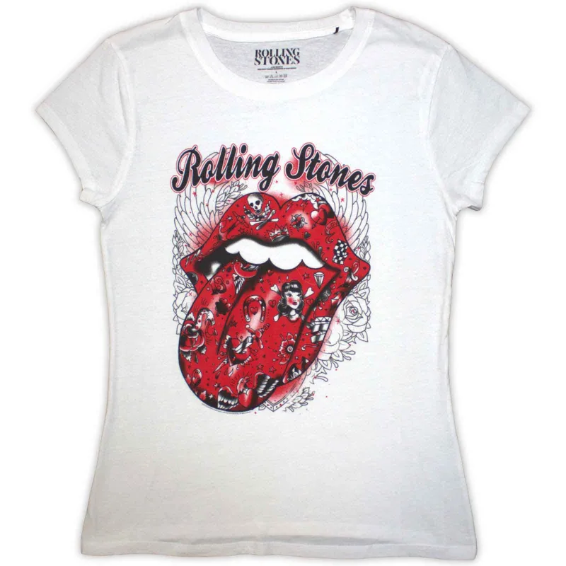THE ROLLING STONES - TATTOO FLASH - Ladies T-Shirt White made by Spiral Direct