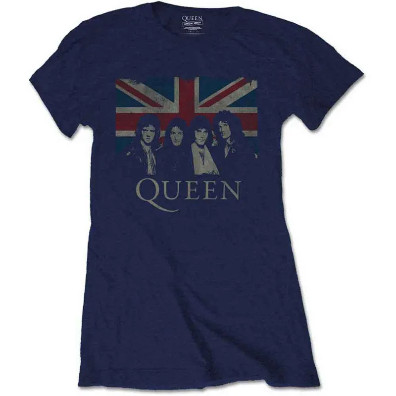QUEEN - VINTAGE UNION JACK - Ladies T-Shirt Blue made by Spiral Direct
