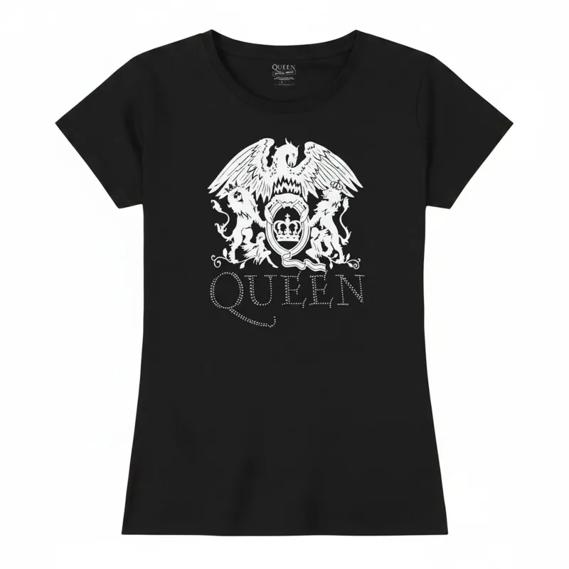 QUEEN - LOGO - Ladies T-Shirt Black (Embellished) made by Spiral Direct
