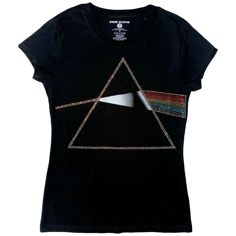 PINK FLOYD - DARK SIDE OF THE MOON - Ladies T-Shirt Black (Embellished) made by Spiral Direct