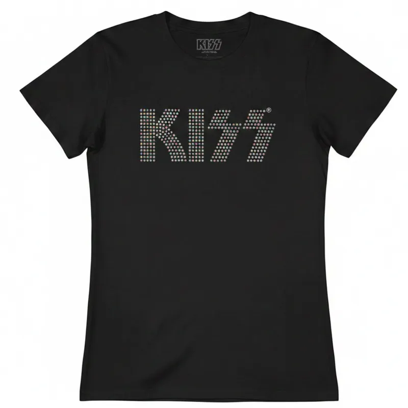 KISS - LOGO - Ladies T-Shirt Black (Embellished) made by Spiral Direct