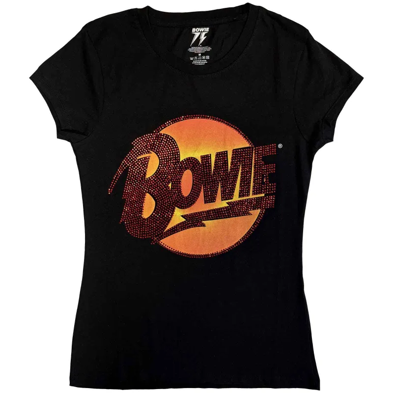 DAVID BOWIE - DIAMOND DOGS LOGO - Ladies T-Shirt Black (Embellished) made by Spiral Direct