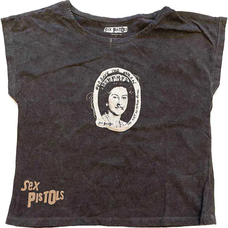 THE SEX PISTOLS - GOD SAVE THE QUEEN - Crop Top Black (Wash Collection) made by Spiral Direct