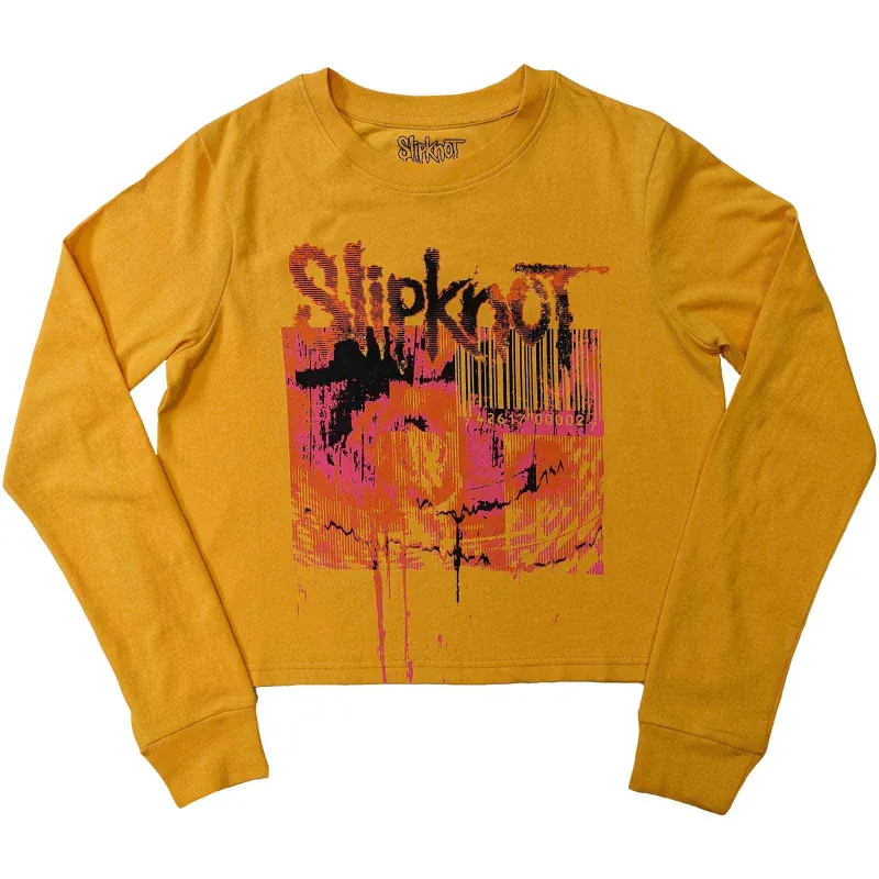 SLIPKNOT - THE END, SO FAR BARCODE - Long Sleeve Crop Top Yellow (Back Print) made by Spiral Direct