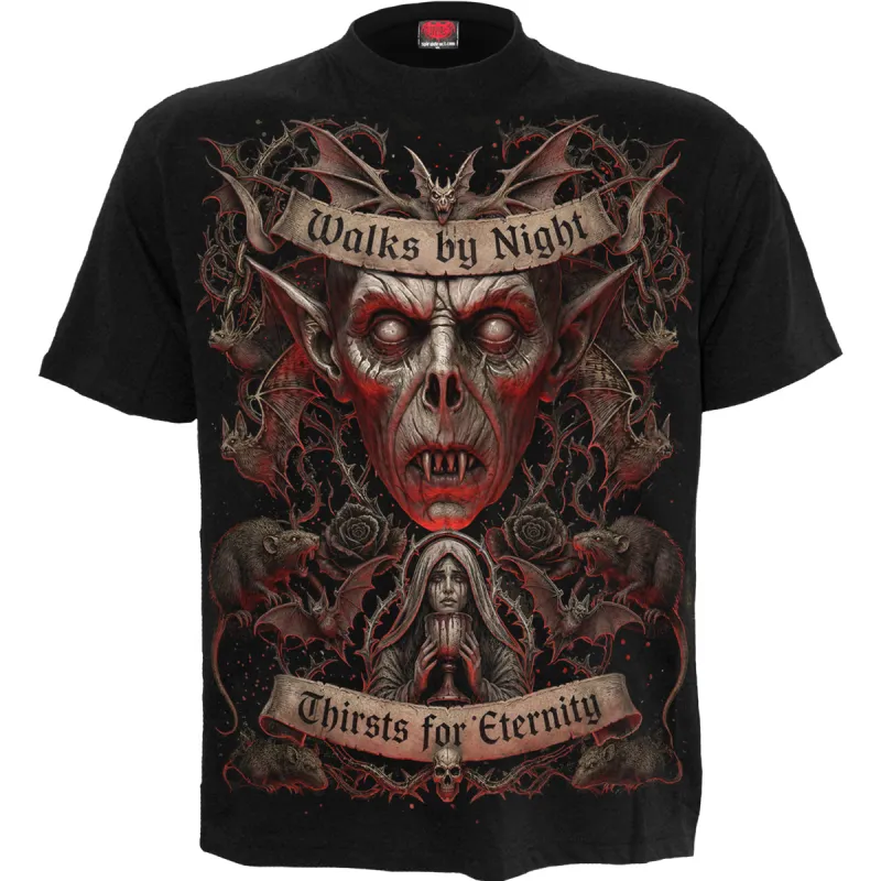 WALKS BY NIGHT - Front Print T-Shirt Black made by Spiral Direct