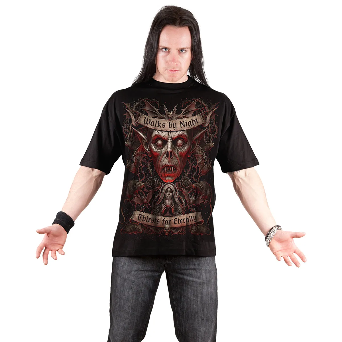 WALKS BY NIGHT - Front Print T-Shirt Black sold by Spiral Direct product image thumbnail 2