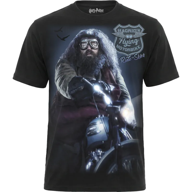 HARRY POTTER - HAGRID BIKER - Front Print T-Shirt Black made by Spiral Direct
