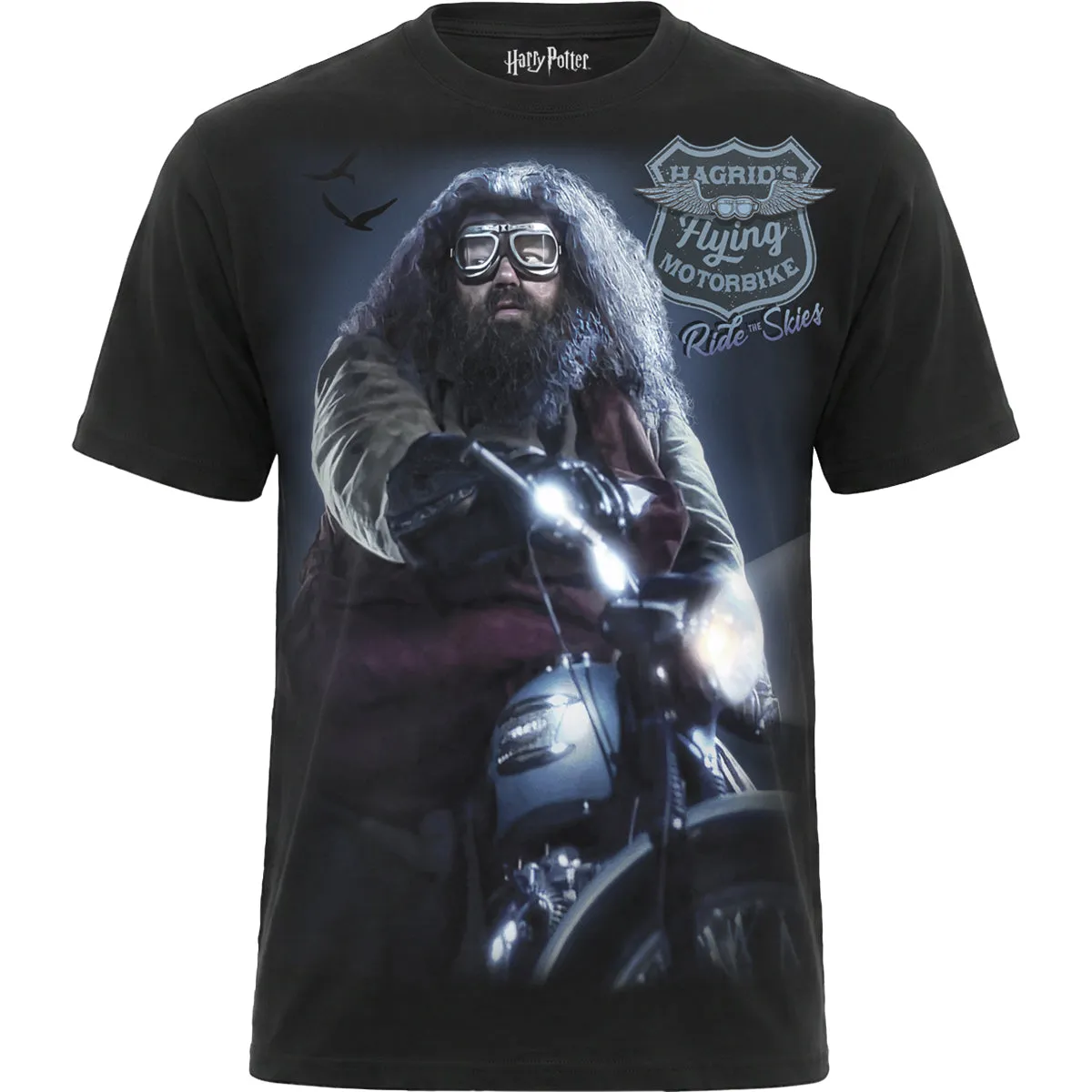 HARRY POTTER - HAGRID BIKER - Front Print T-Shirt Black sold by Spiral Direct