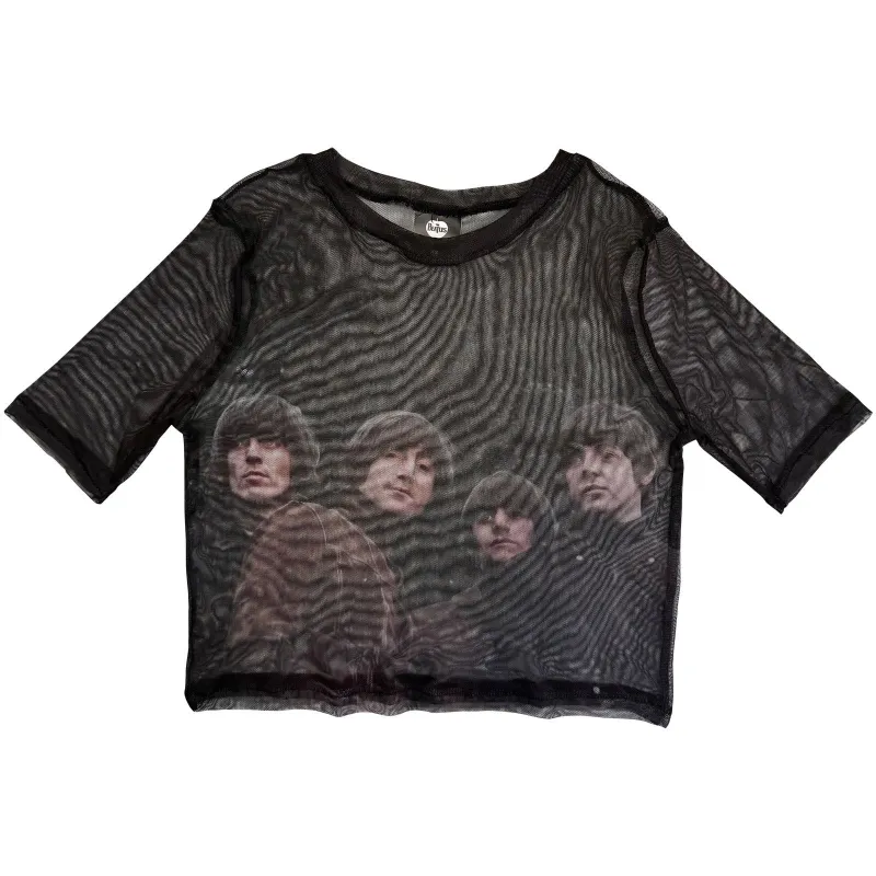 THE BEATLES - RUBBER SOUL - Ladies Crop Top Black made by Spiral Direct