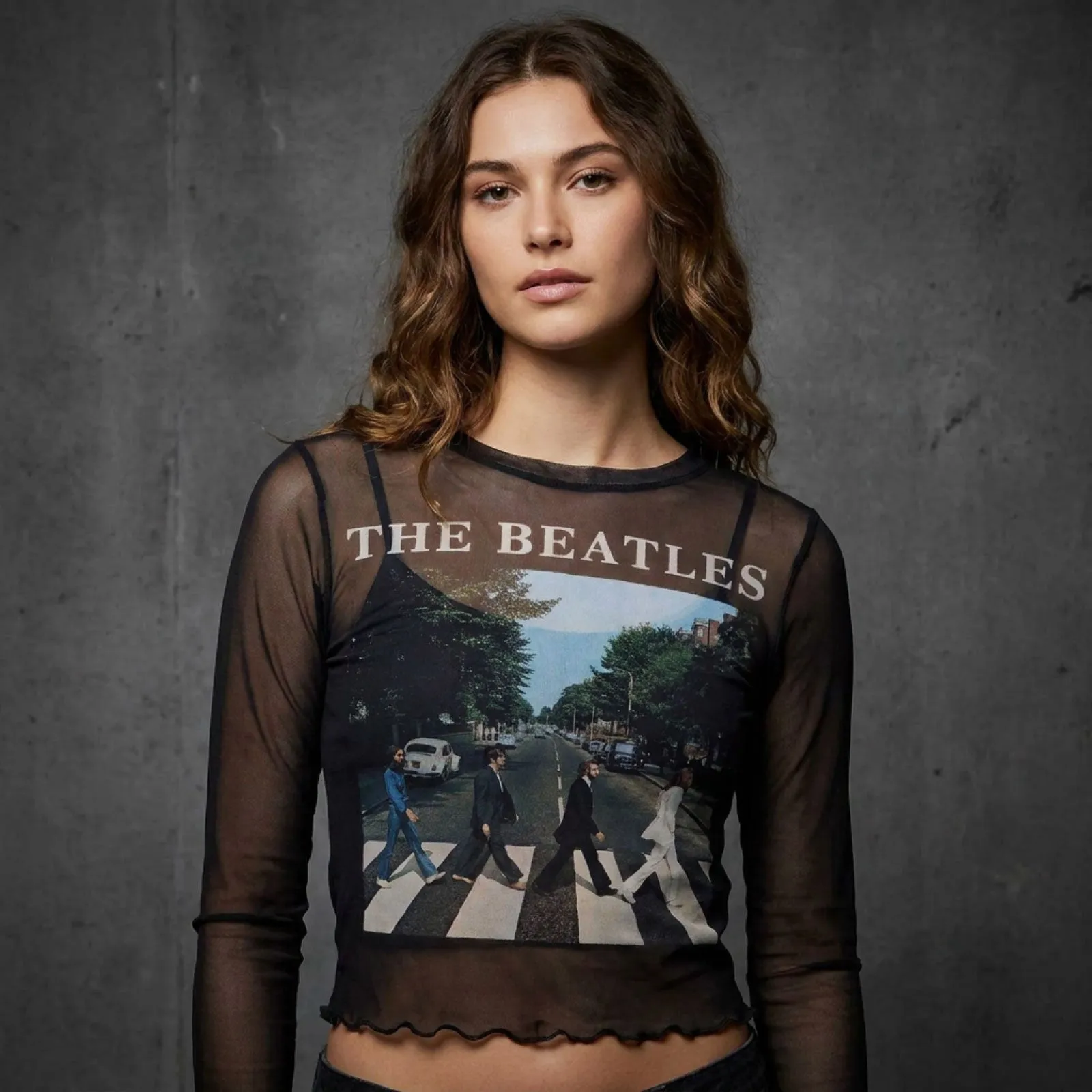 THE BEATLES - ABBEY ROAD & LOGO - Ladies Long Sleeve Crop Top Black sold by Spiral Direct product image thumbnail 2