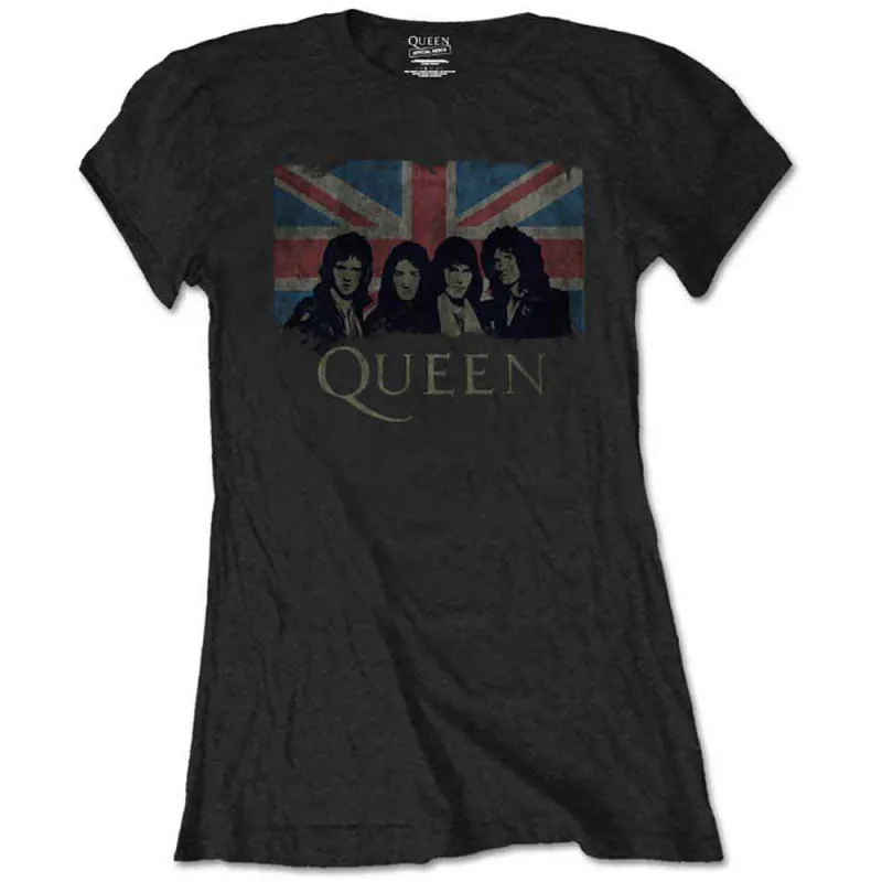 QUEEN - UNION JACK - Ladies T-Shirt Black made by Spiral Direct