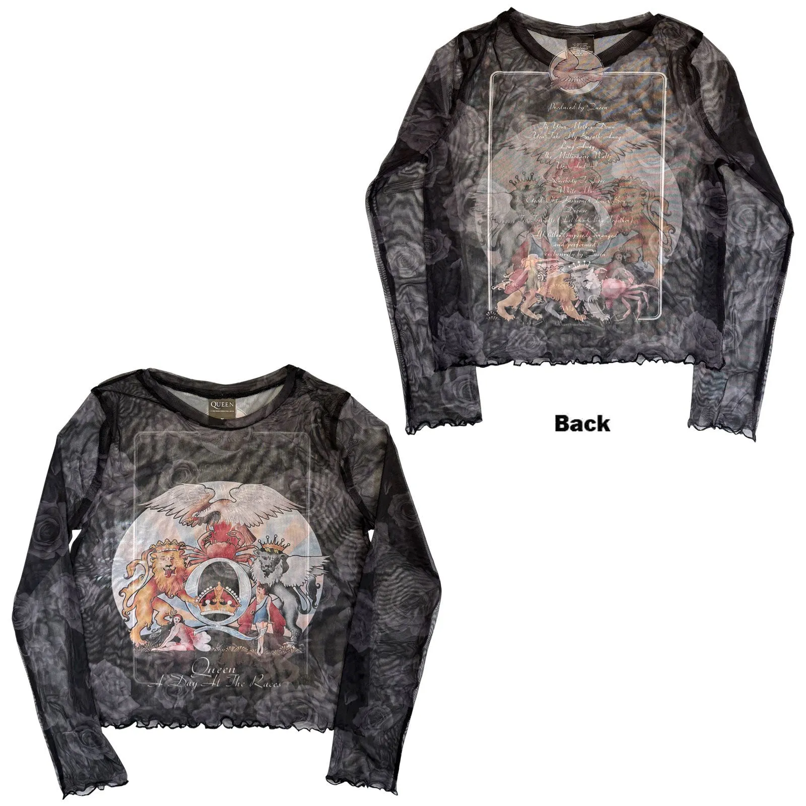 QUEEN - A DAY AT THE RACES - Ladies Long Sleeve Crop Top Black sold by Spiral Direct product image thumbnail 3