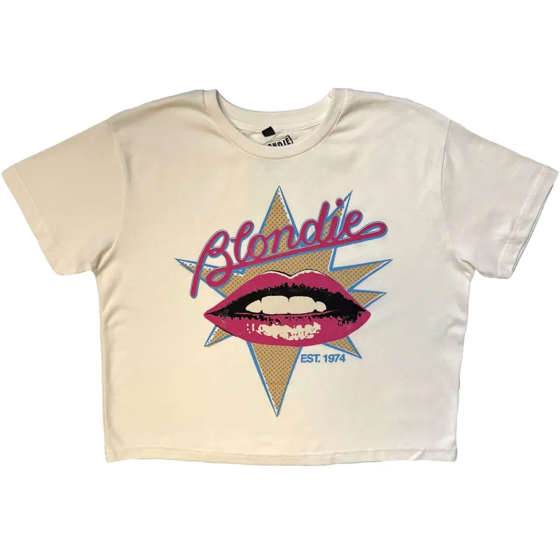 BLONDIE - LIPS - Ladies Crop Top White made by Spiral Direct