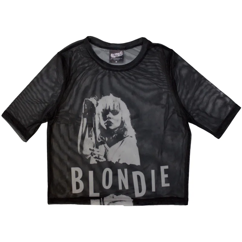 BLONDIE - MIC STAND - Ladies Crop Top Black made by Spiral Direct
