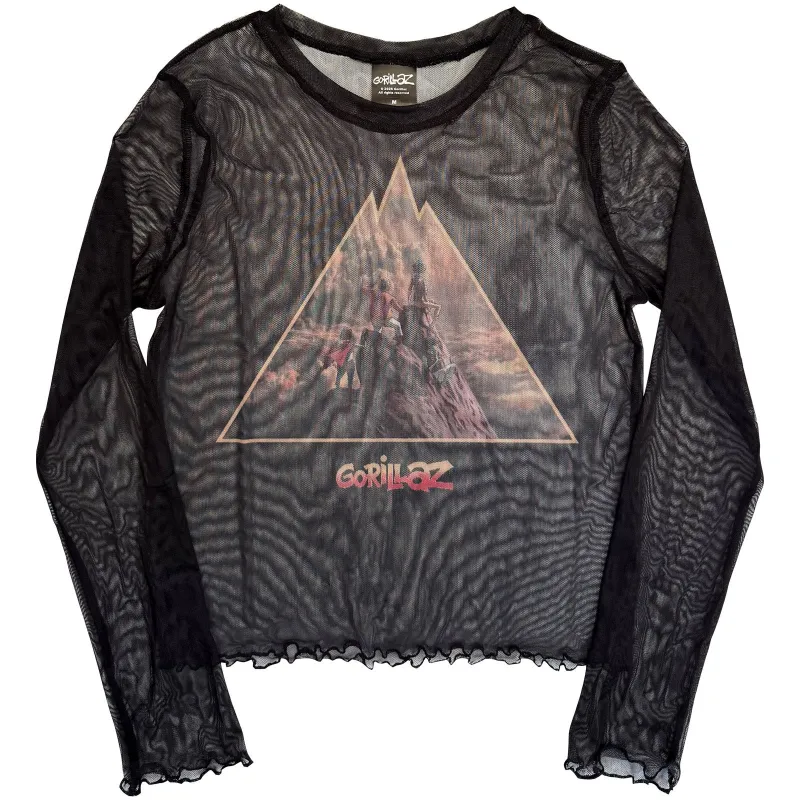 GORILLAZ - THE MOUNTAIN - Ladies Long Sleeve Crop Top Black made by Spiral Direct