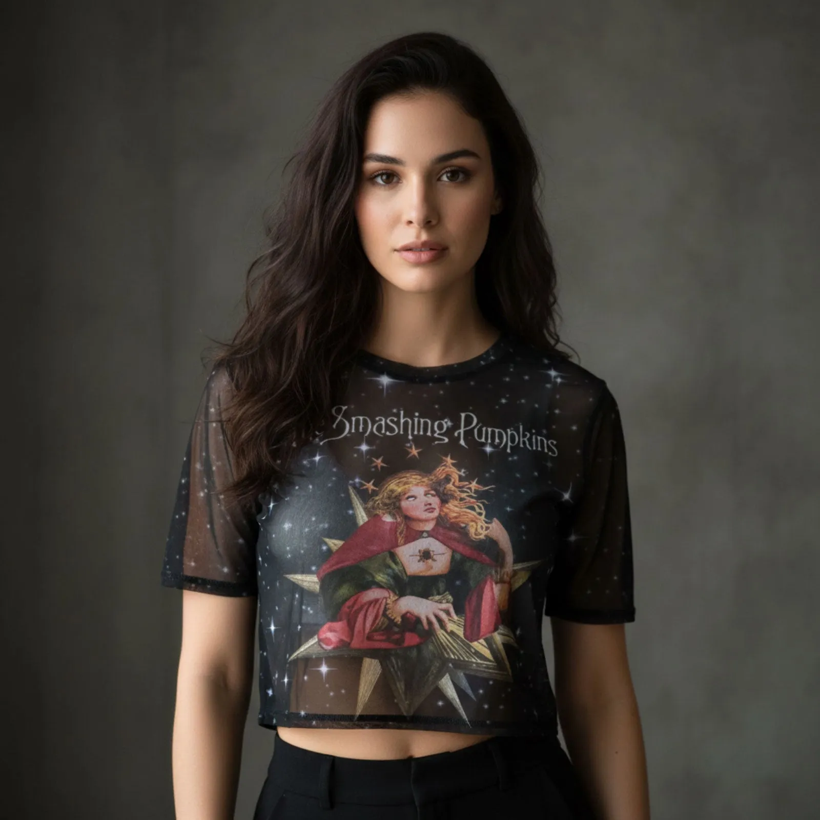 THE SMASHING PUMPKINS - MELLON COLLIE - Ladies Long Sleeve Crop Top Navy sold by Spiral Direct product image thumbnail 2