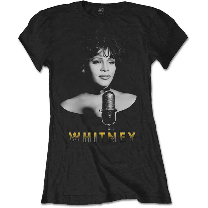 WHITNEY HOUSTON - BLACK & WHITE PHOTO - Ladies T-Shirt Black made by Spiral Direct