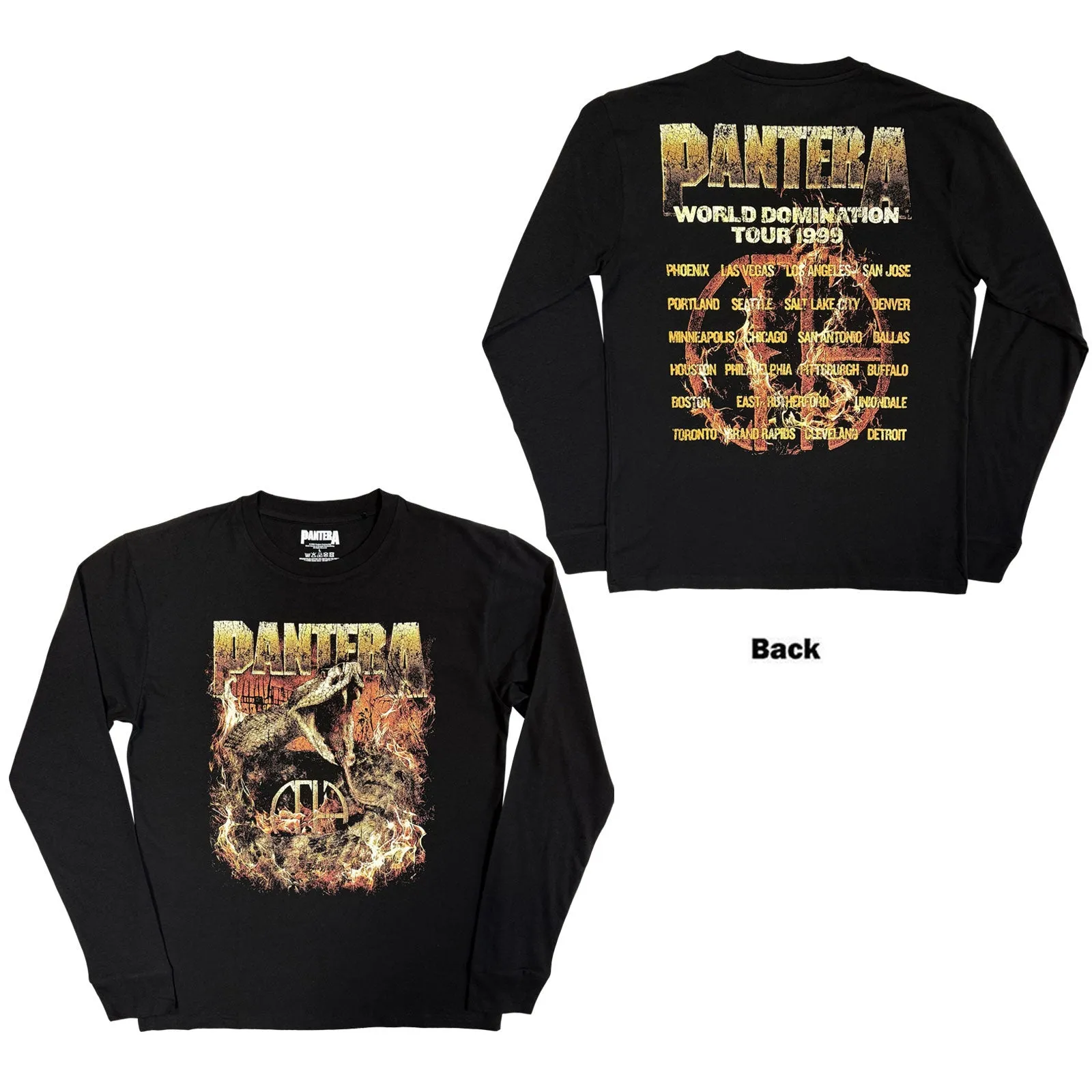 PANTERA - WORLD DOMINATION TOUR - Long Sleeve T-Shirt Black sold by Spiral Direct product image thumbnail 3
