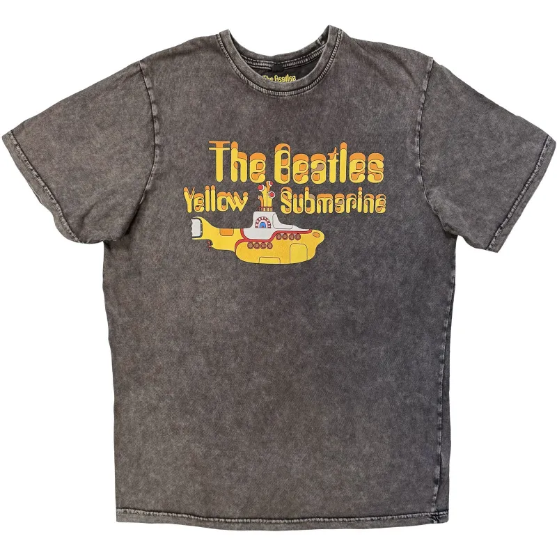 THE BEATLES - LOGO & SUB - Stone Wash T-Shirt Grey made by Spiral Direct