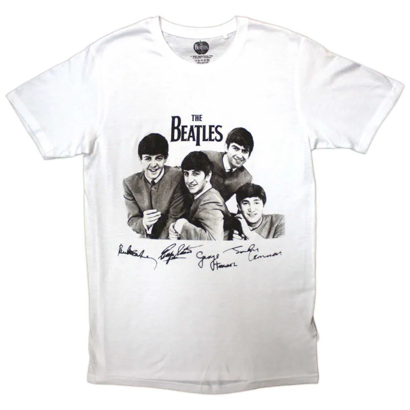 THE BEATLES - MOP TOPS & SIGNATURES - T-Shirt White made by Spiral Direct