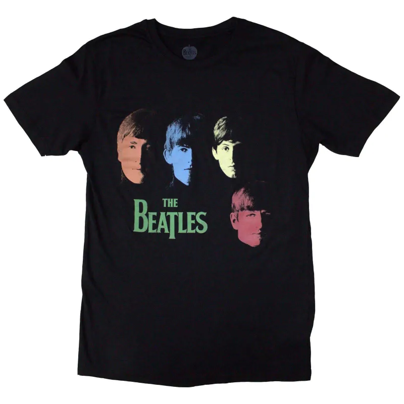 THE BEATLES - COLOUR FACES - T-Shirt Black made by Spiral Direct