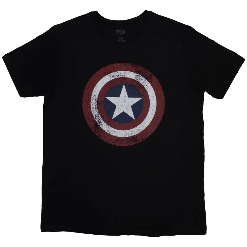 MARVEL COMICS - CAPTAIN AMERICA DISTRESSED SHIELD - T-Shirt Black made by Spiral Direct