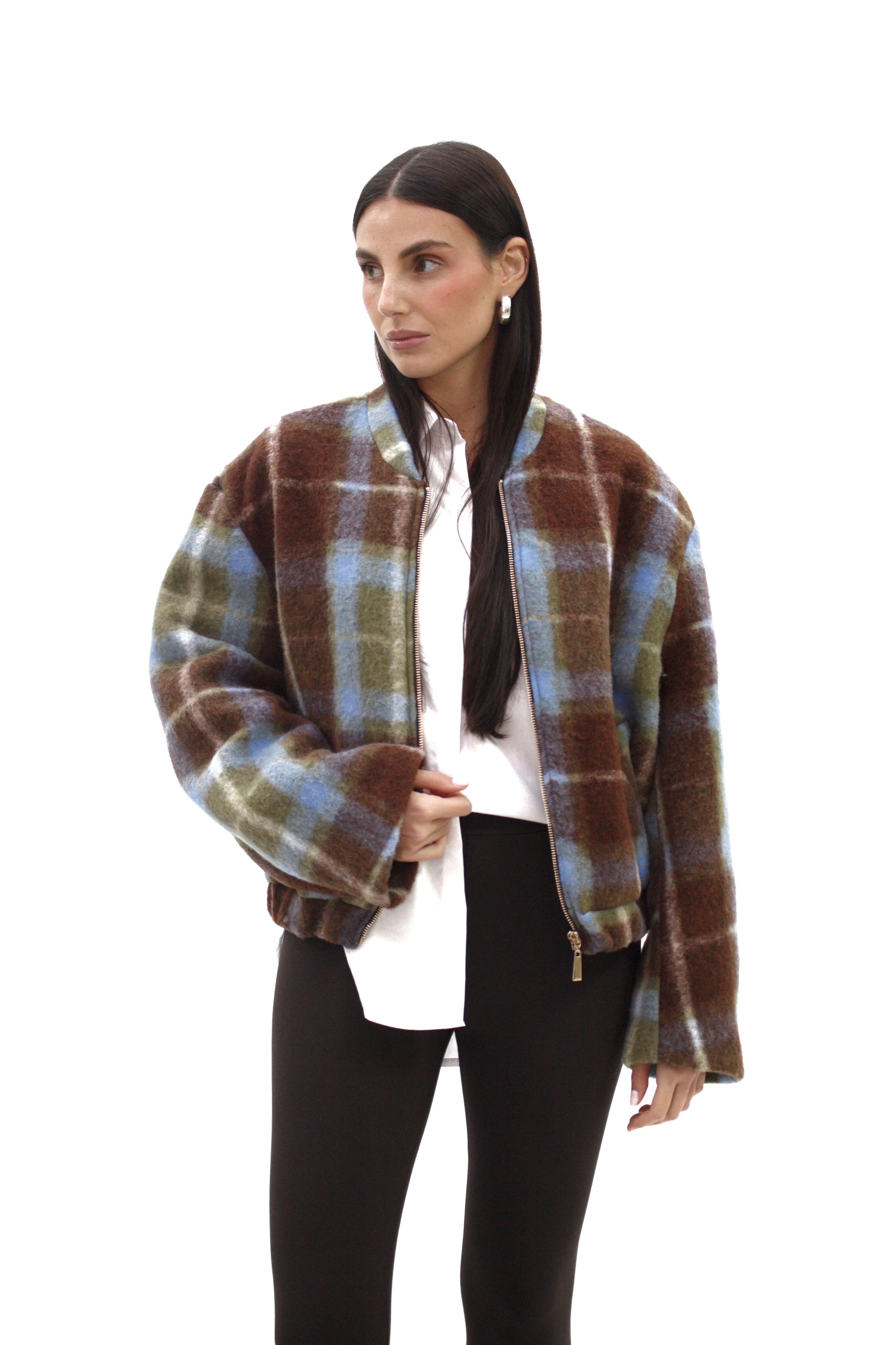 Bomber in lana cotta fantasia check sold by Apartamento