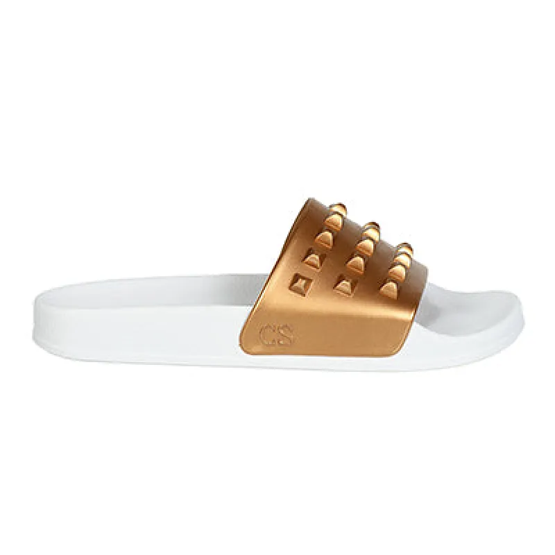 Franco White Slides - Metallic Clearance sold by Carmen Sol