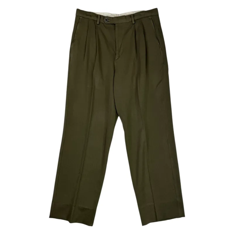 Back Satin Trousers Olive Wool made by Herill