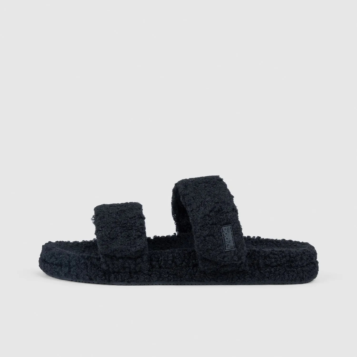 Black Two Strap Sherpa Slide sold by The Oodie