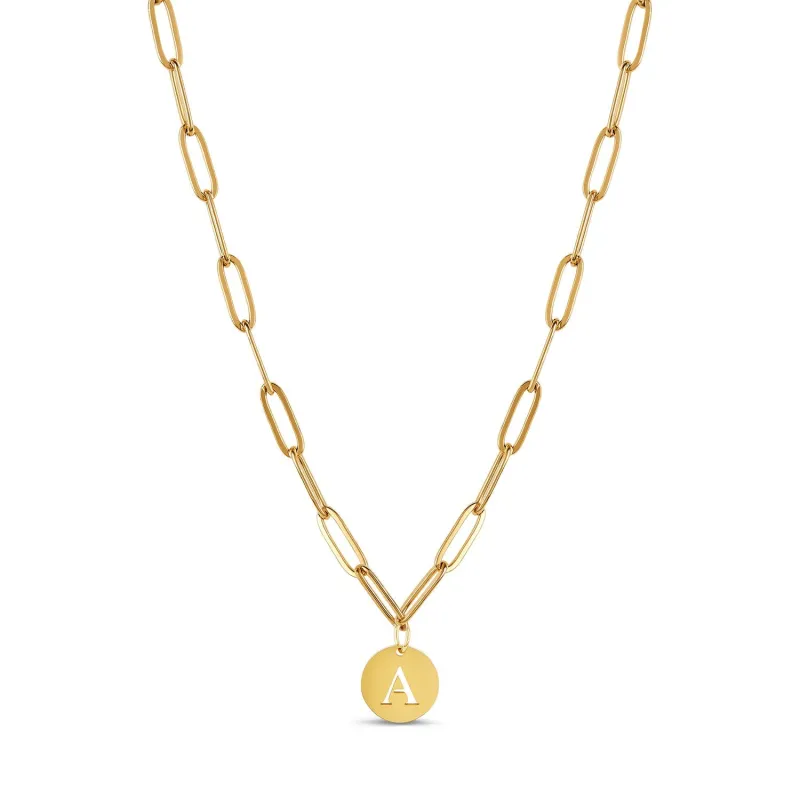 Engraved Clip Chain Initial Necklace - Gold sold by Pusca