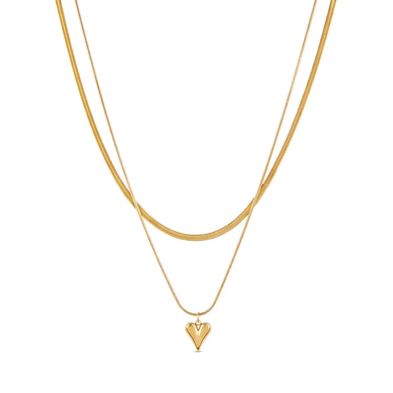 Sculpted Heart Layered Necklace - Gold sold by Pusca