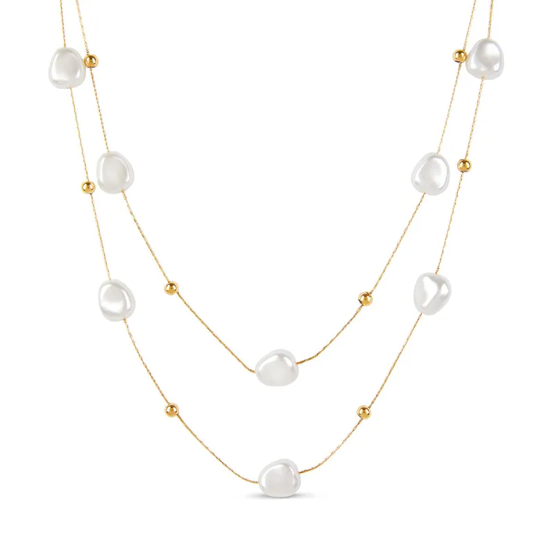 Abstract Pearl Layered Necklace - Gold sold by Pusca