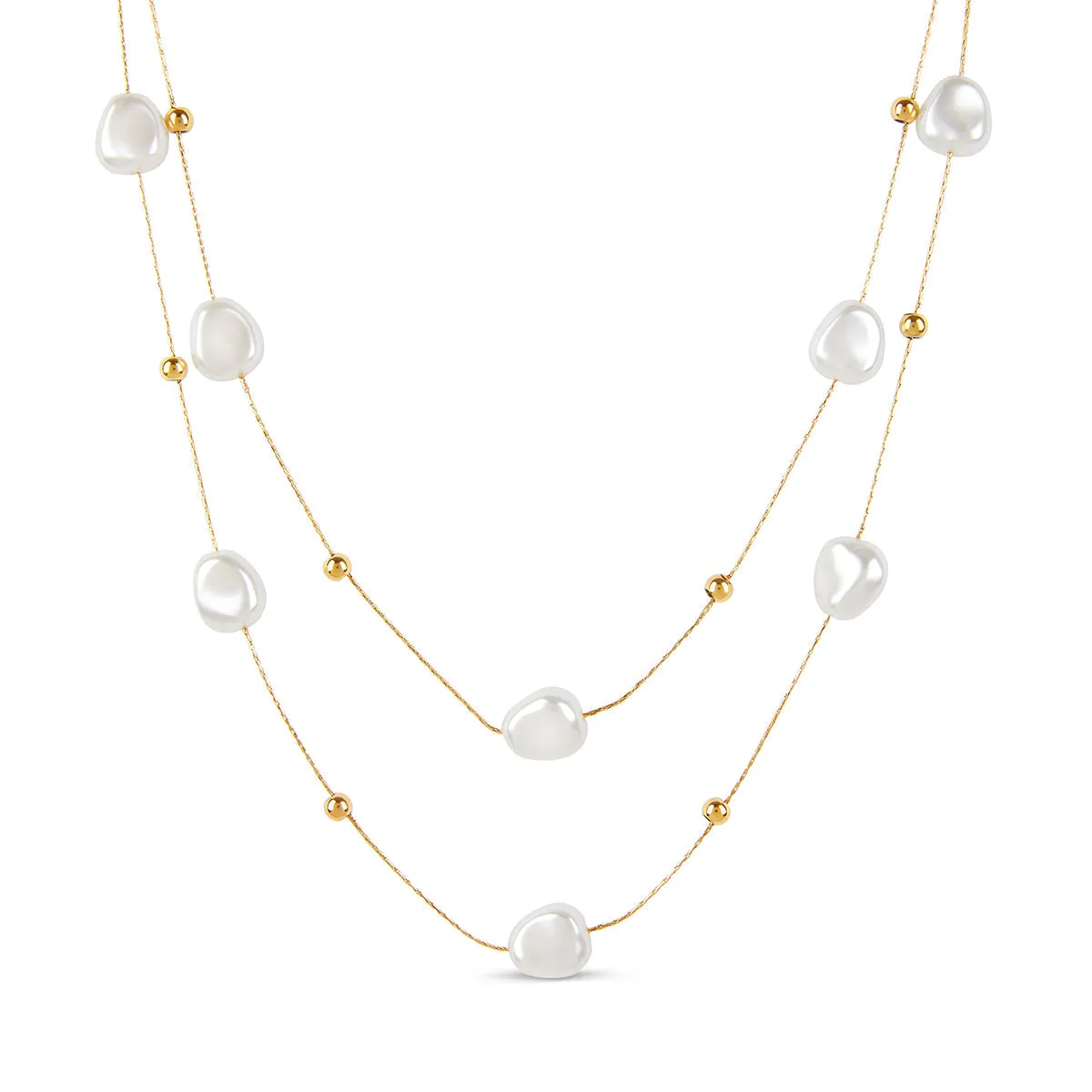 Abstract Pearl Layered Necklace - Gold sold by Pusca