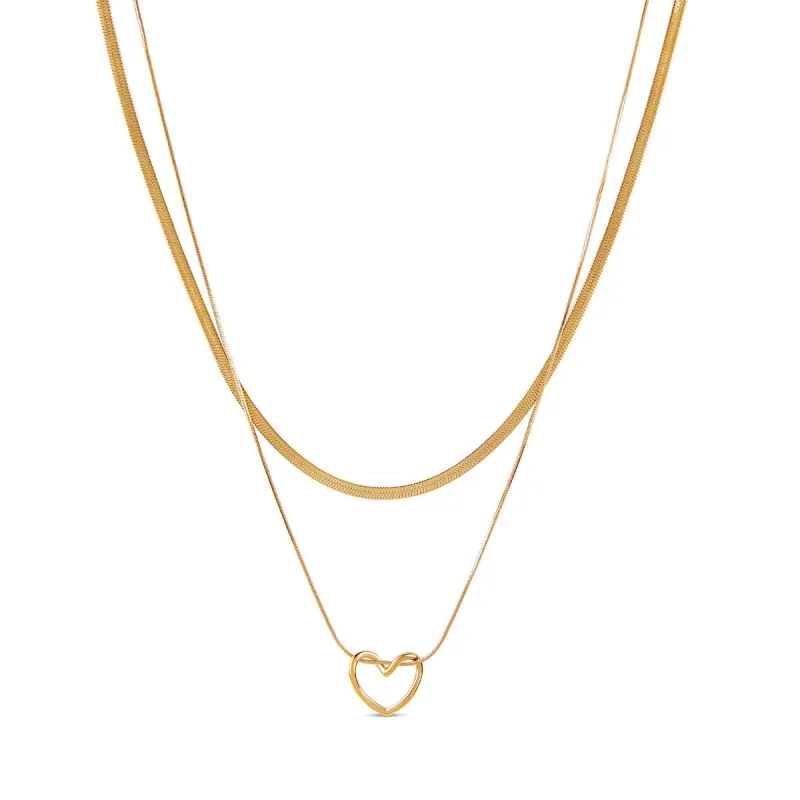 Woven Heart Layered Necklace - Gold sold by Pusca
