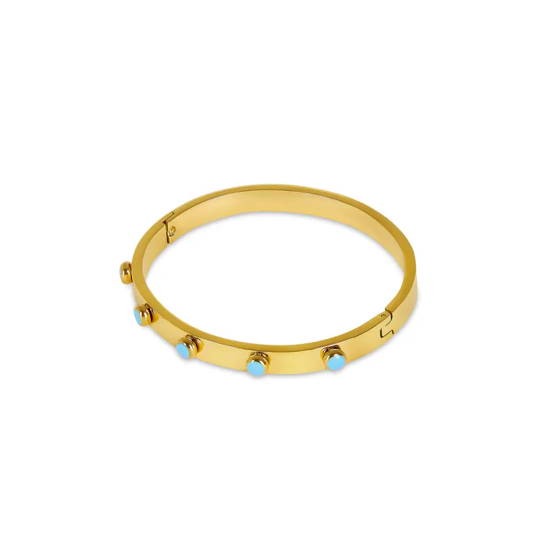 Aqua Stone Bangle Bracelet - Gold sold by Pusca
