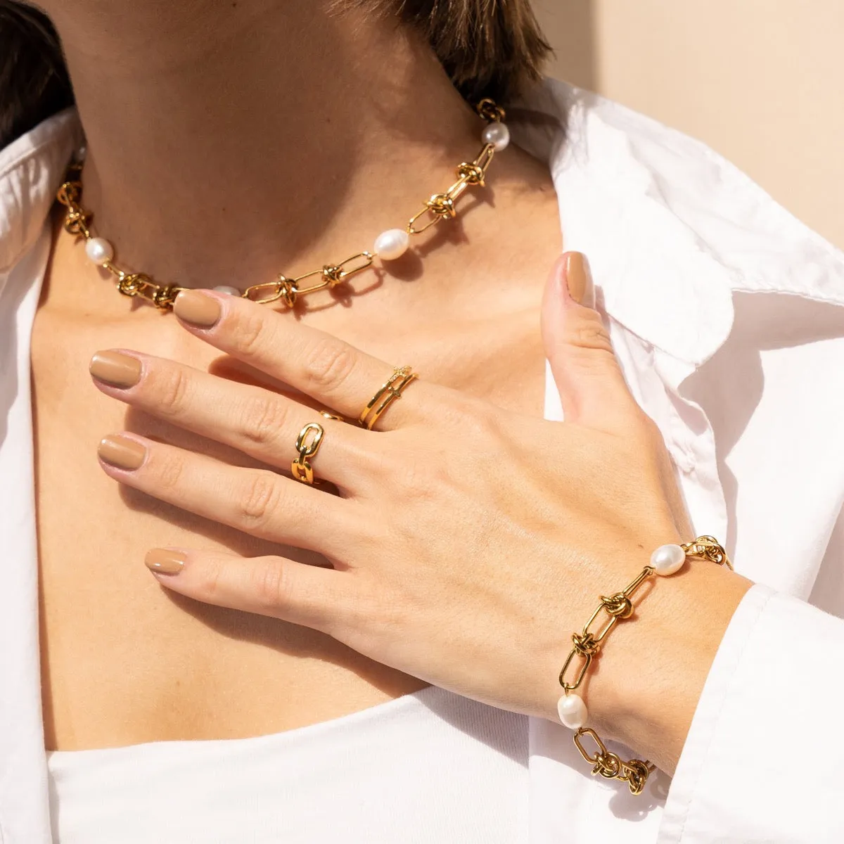 Pearl Knot Chain Bracelet - Gold sold by PUSCA JEWELS product image thumbnail 3