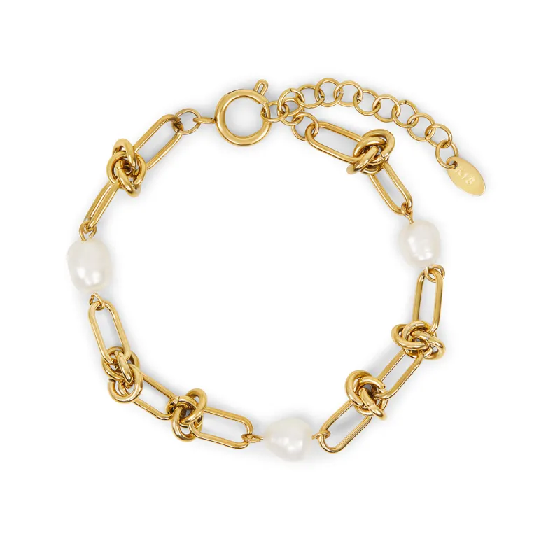 Pearl Knot Chain Bracelet - Gold sold by Pusca