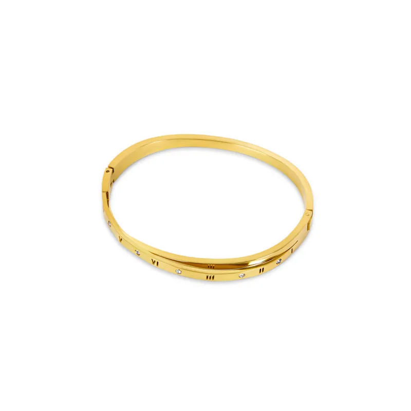 Roman Numeral Intertwine Bangle Bracelet - Gold sold by Pusca
