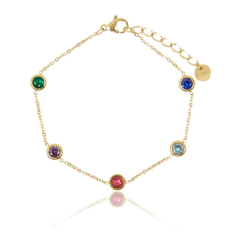 Multi-Colour Stone Bracelet - Gold sold by Pusca