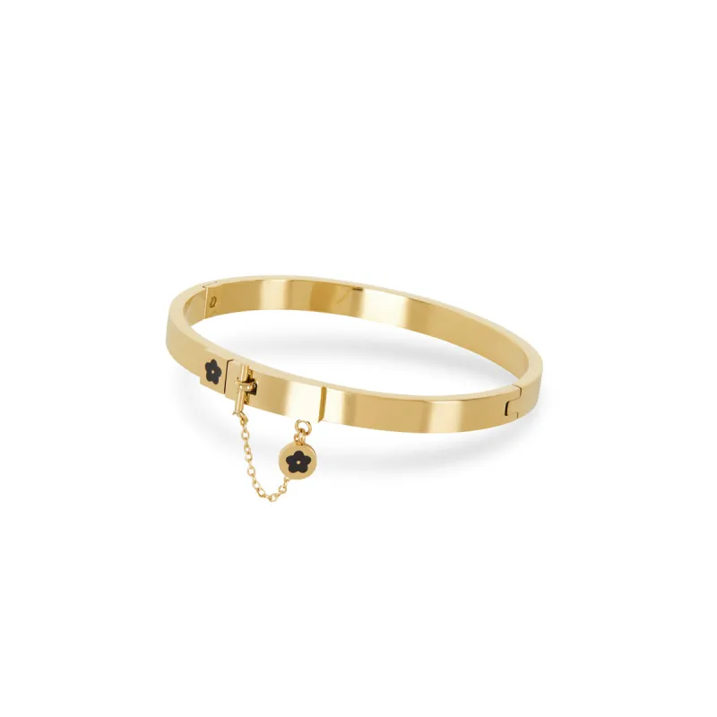 Flower Lock Charm Pendant Bangle Bracelet - Gold sold by Pusca