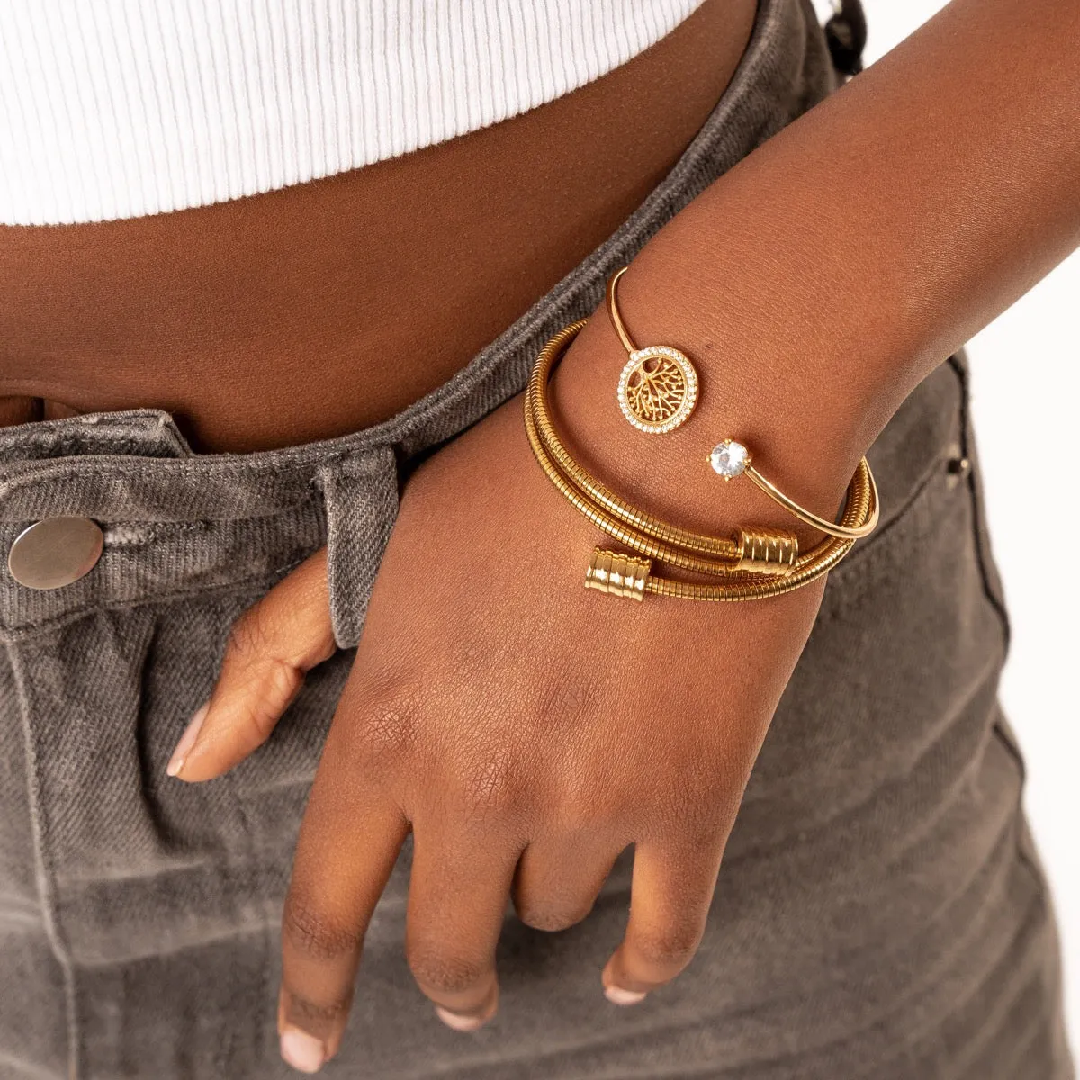 Tree Of Life Stone Bangle Bracelet - Gold sold by Pusca product image thumbnail 2