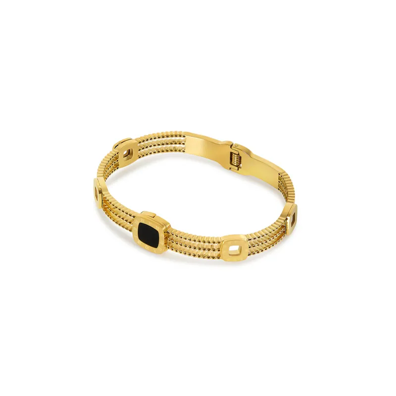 Squared Onyx Gears Bracelet - Gold sold by Pusca