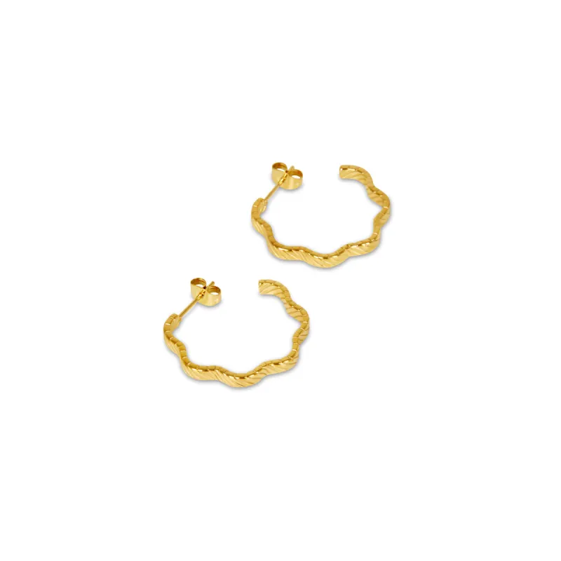 Asymmetrical Textured Hoop Earrings - Gold sold by PUSCA JEWELS