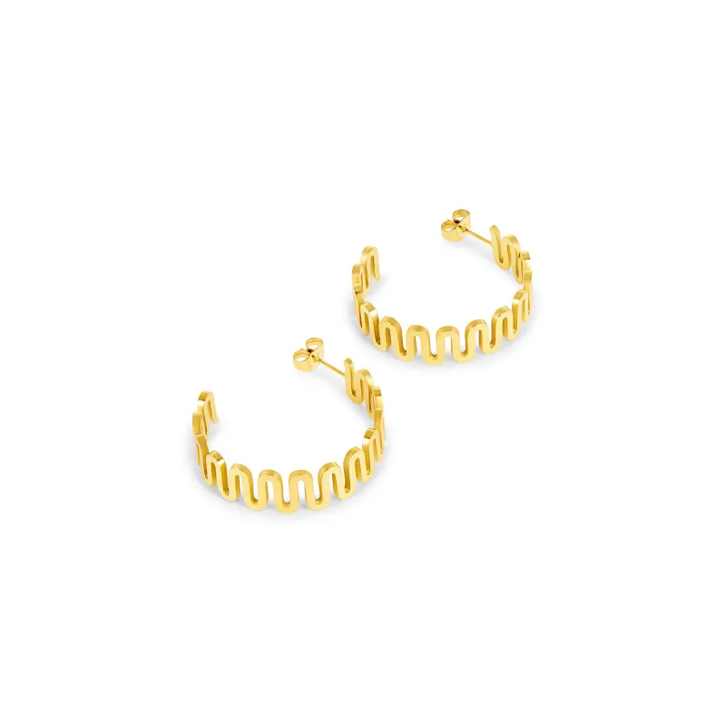 Ripple Hoop Earrings - Gold sold by PUSCA JEWELS