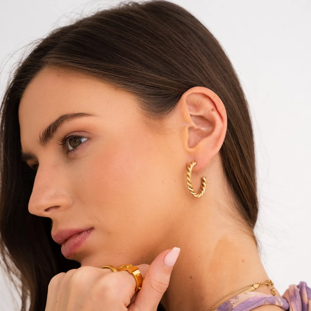 Sofia Twist Rope Hoop Earrings 18K Gold Plated - Gold sold by Pusca product image thumbnail 3